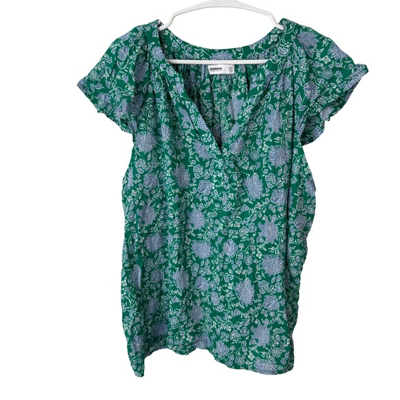 Sonoma Goods For Life Tops - Sonoma Goods For Life Womens XXL Green Blue Floral Flutter Sleeve V-Neck Blouse